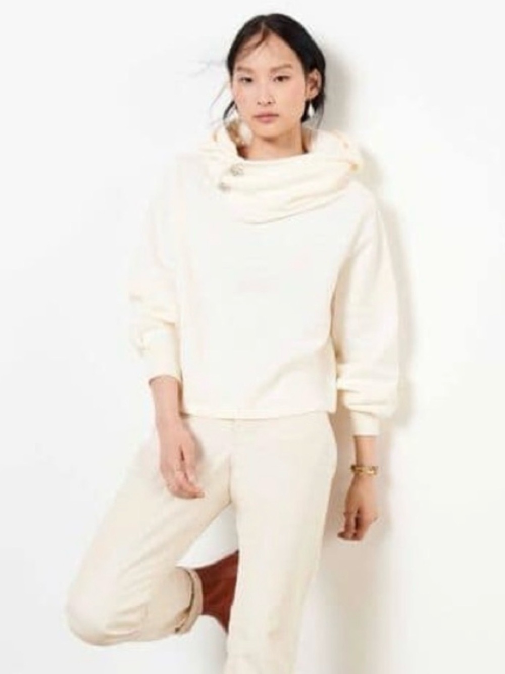 BA&SH Daren Lady Bedazzled Oversized Cream Hoodie Size Small
